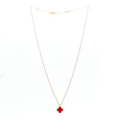 Van Cleef & Arpels 18K Rose Gold Carnelian Sweet Alhambra Pendant Necklace 3 of 5