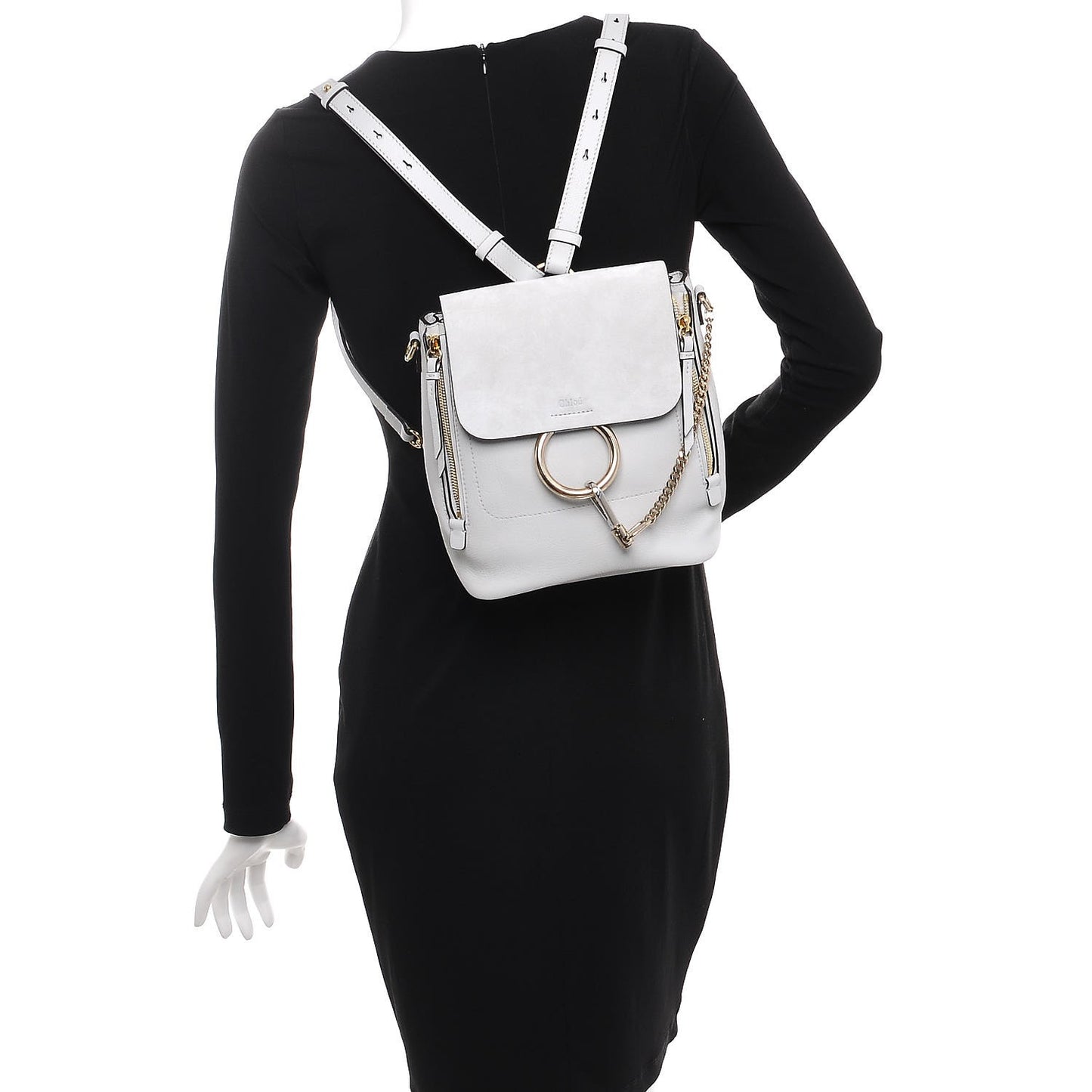 Suede Calfskin Small Faye Backpack Airy Grey