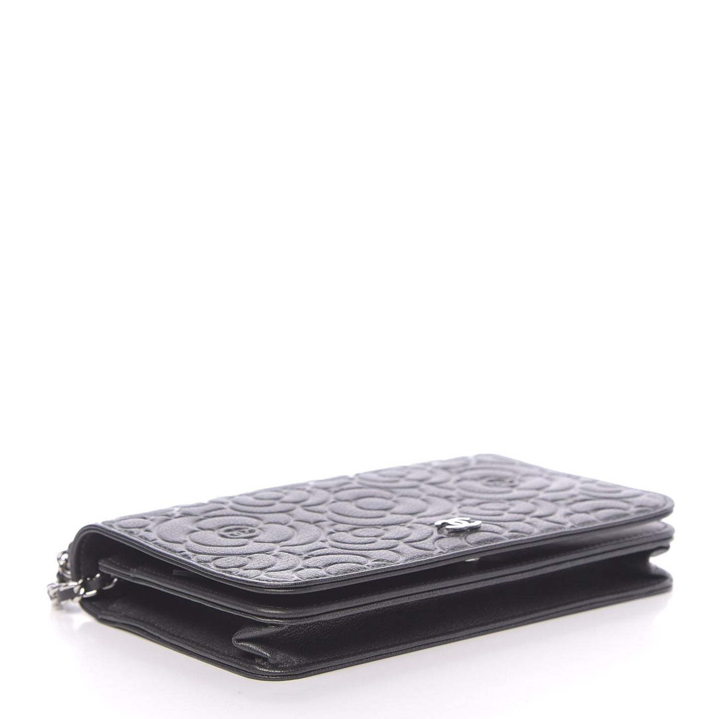 Goatskin Camellia Embossed Wallet On Chain WOC Grey