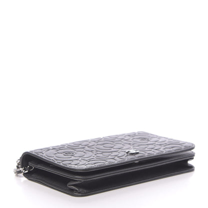 Chanel Goatskin Camellia Embossed Wallet On Chain WOC Grey 4 of 14