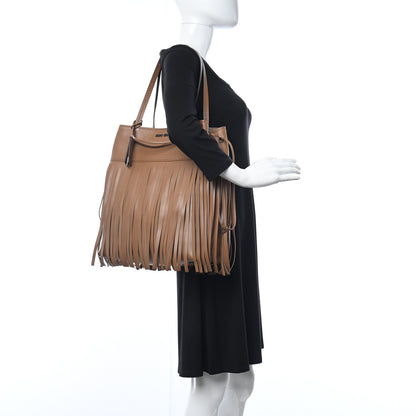 Miu Miu Montana Calf Fringe Trimmed Bucket Bag Cannella 2 of 11