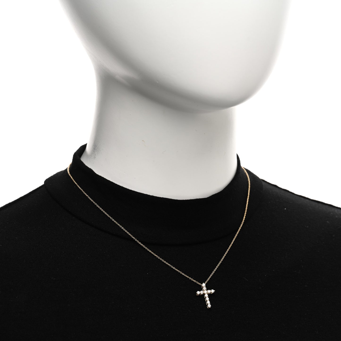 18K Yellow Gold Diamond Small Cross Pendant Necklace