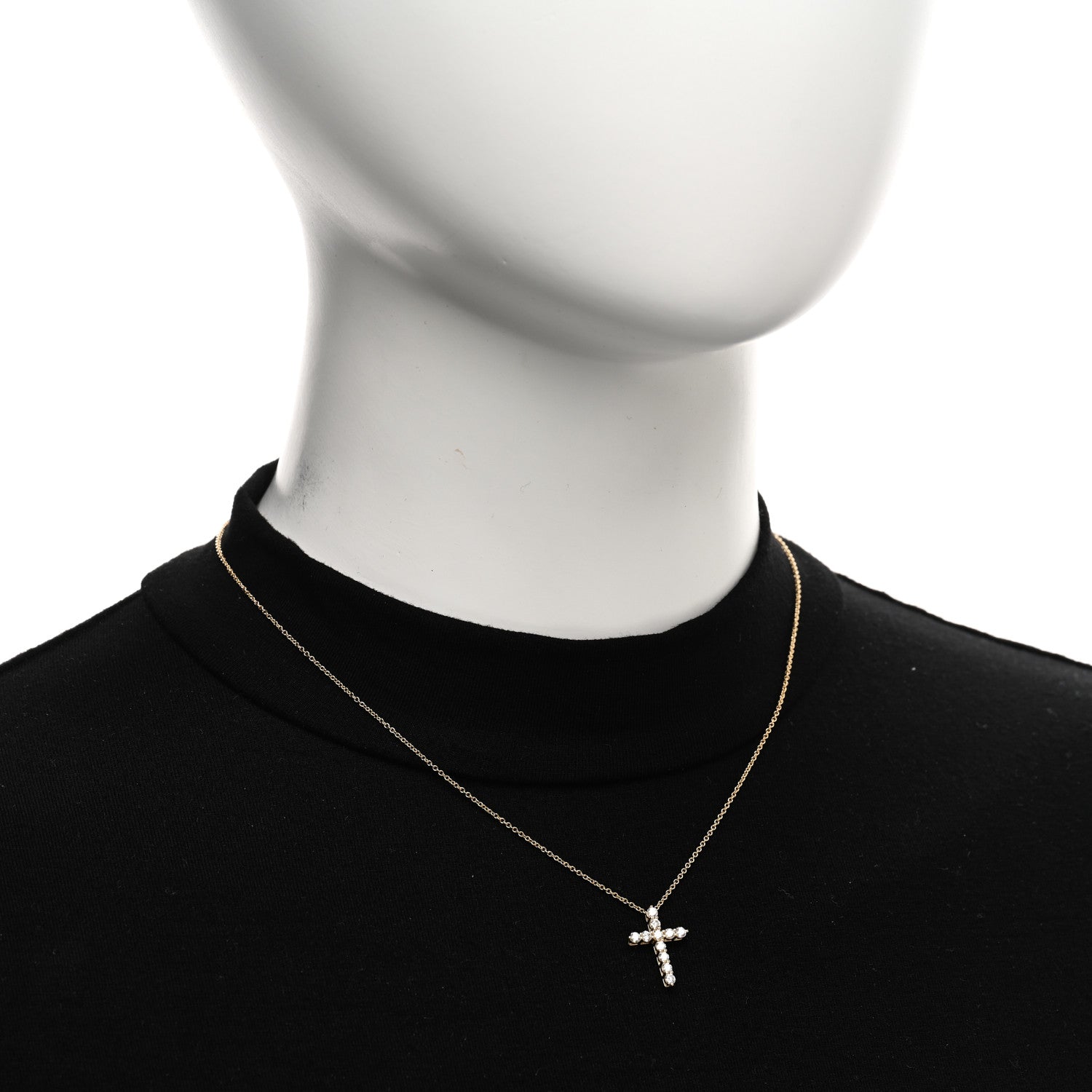 Tiffany 18K Yellow Gold Diamond Small Cross Pendant Necklace 2 of 4