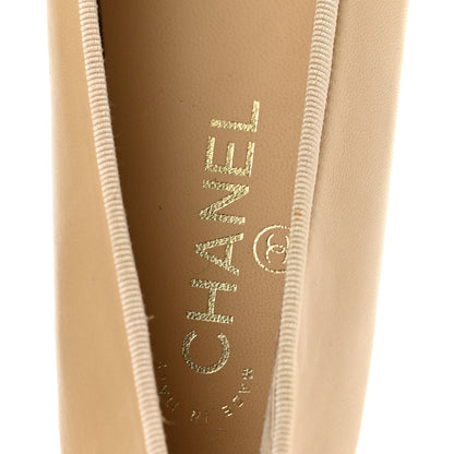 Chanel Lambskin Cap Toe CC Ballerina Flats 37 Beige Black 8 of 11