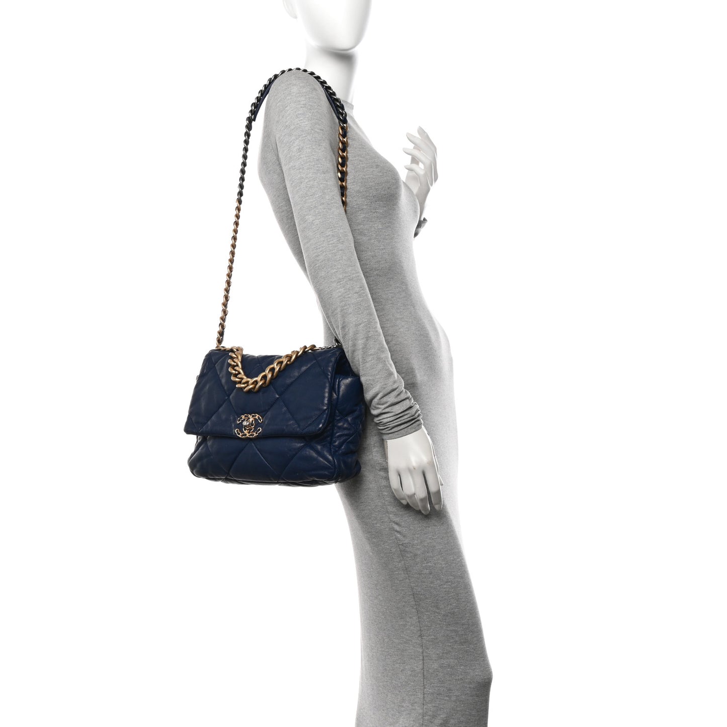 Goatskin Quilted Large Chanel 19 Flap Dark Blue