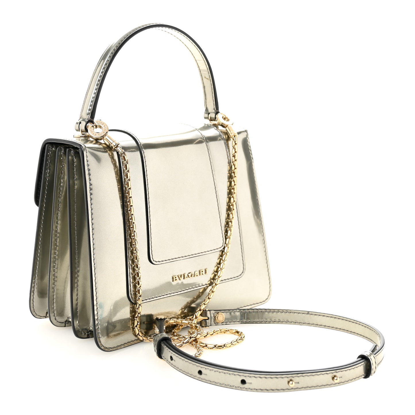 Metallic Calfskin Serpenti Forever Top Handle Silver