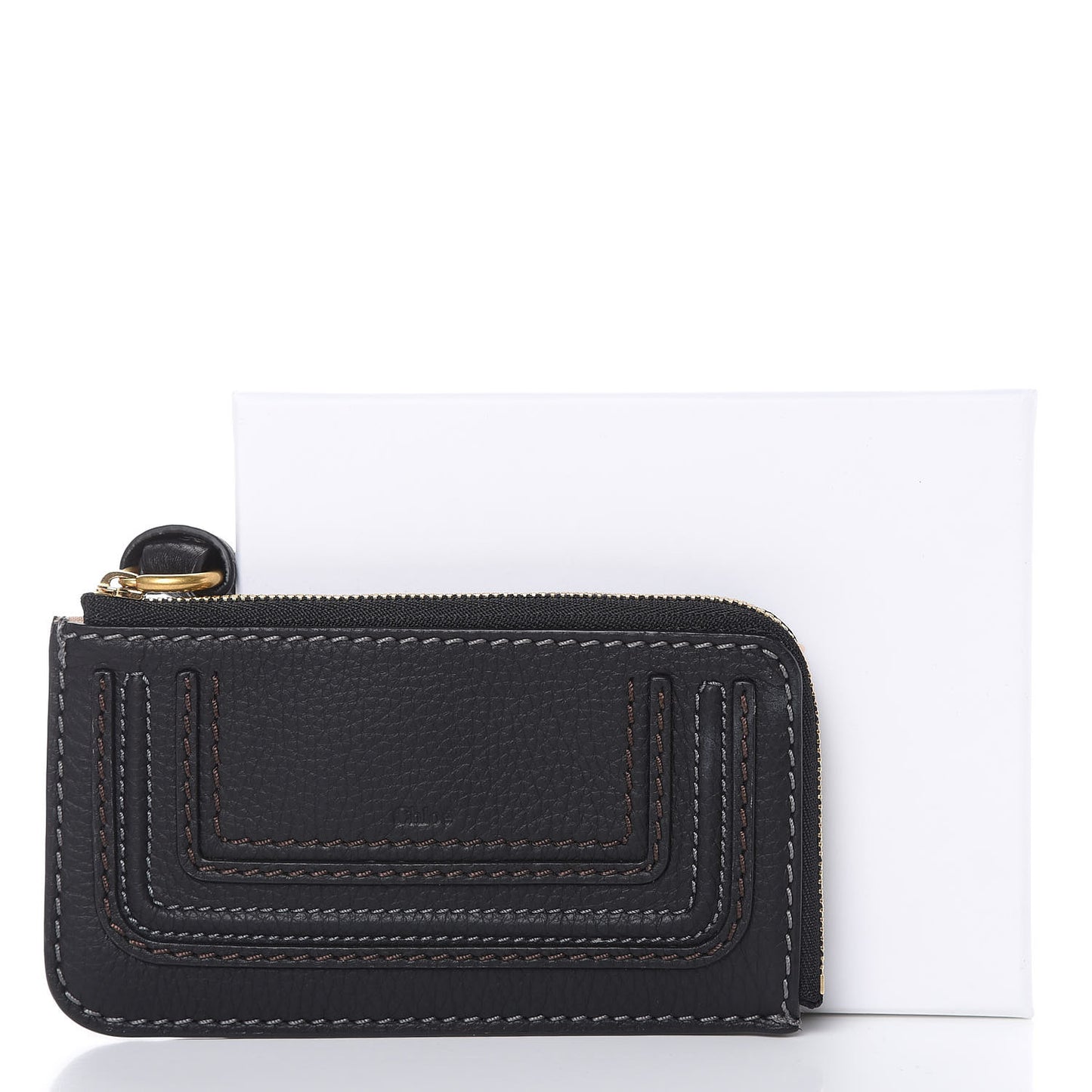 Grained Calfskin Medium Marcie Zip Card Holder Black