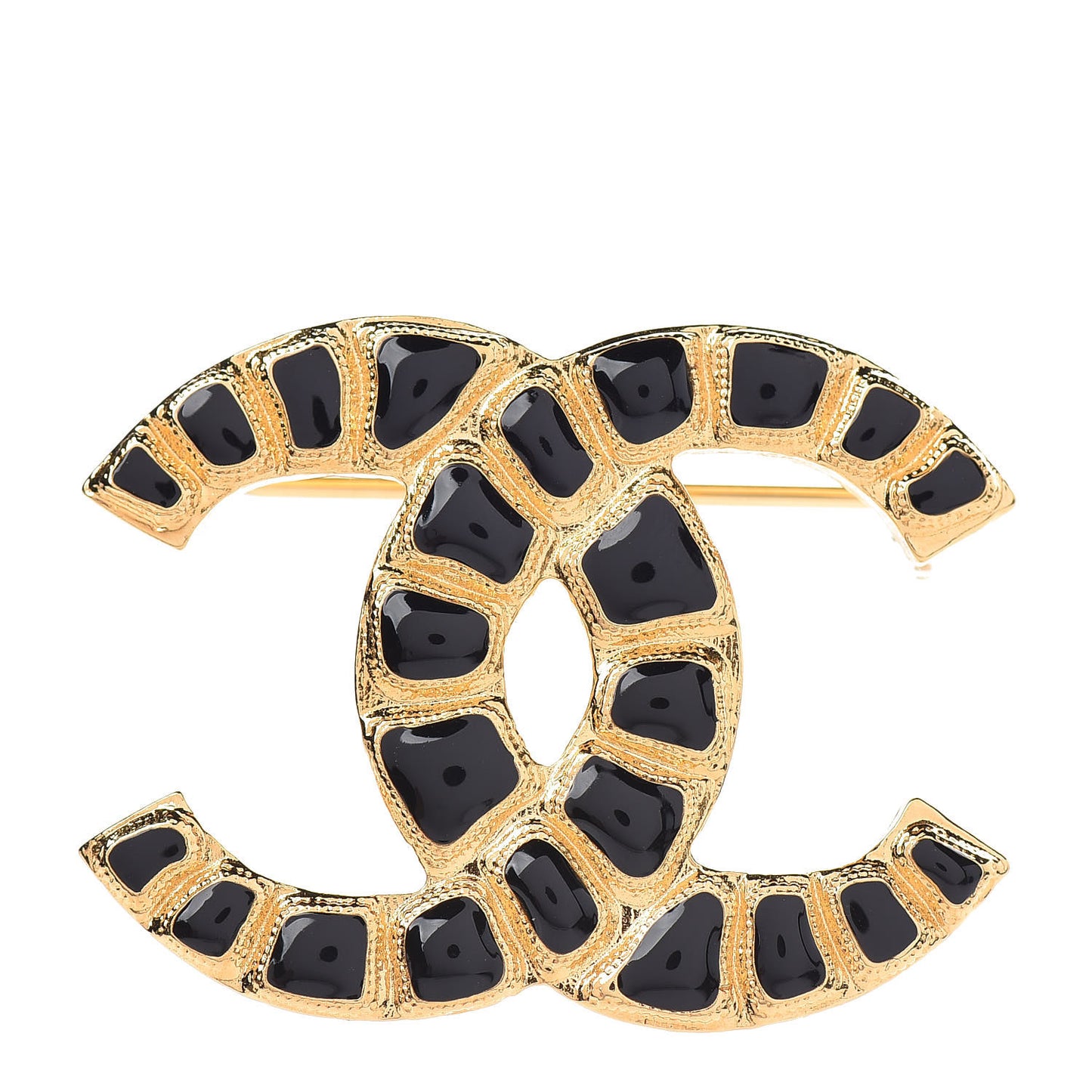 Gripoix Poured Glass Along The Nile CC Brooch Black Gold