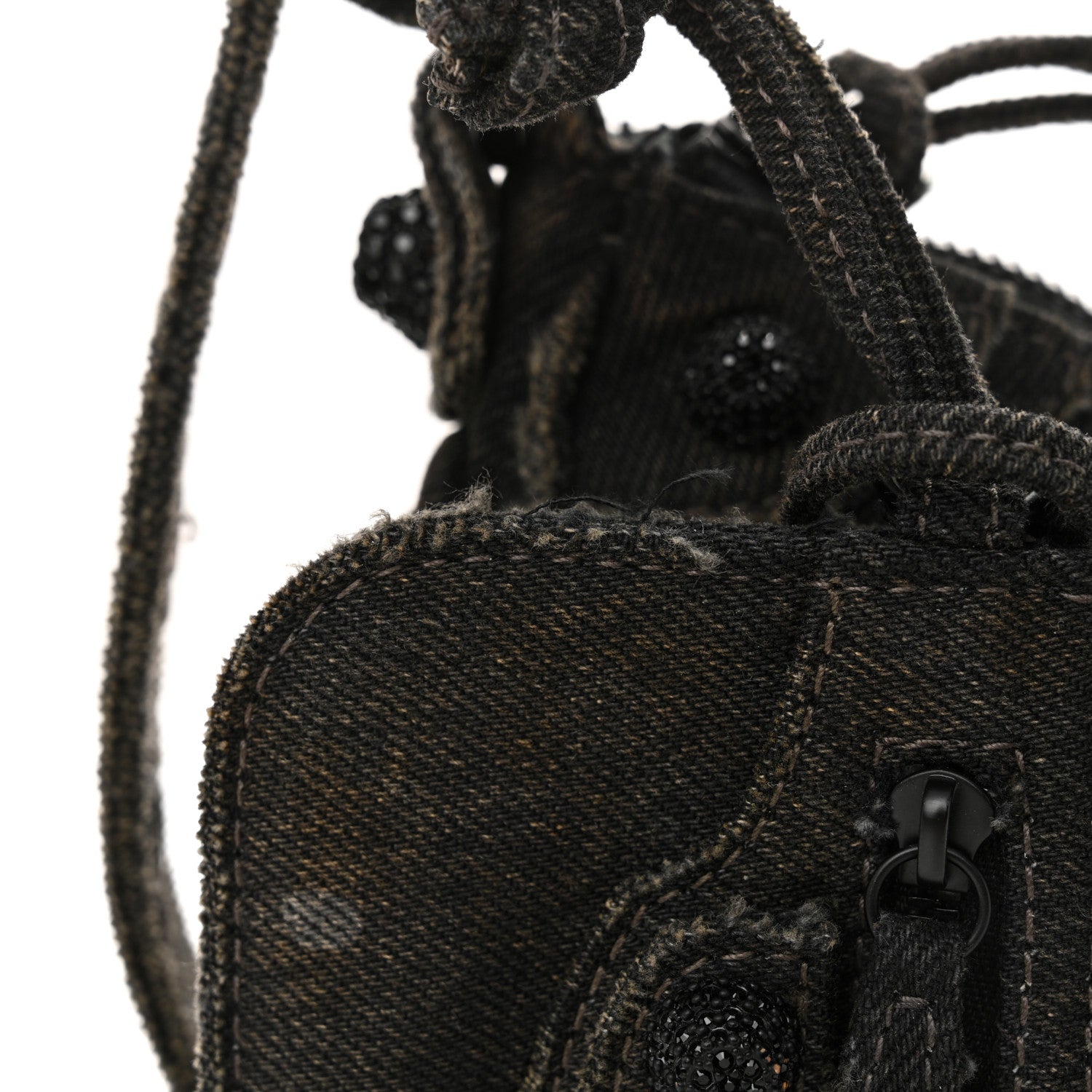 Balenciaga Washed Frayed Denim Crystal Le Cagole Shoulder Bag XS Black 12 of 17