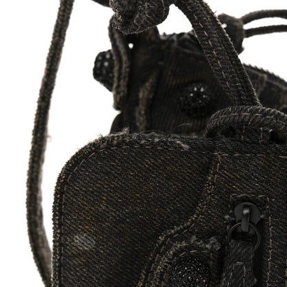 Balenciaga Washed Frayed Denim Crystal Le Cagole Shoulder Bag XS Black 12 of 17