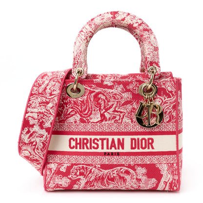 Christian Dior Canvas Toile De Jouy Reverse Embroidered Medium Lady D-Lite Red 1 of 10