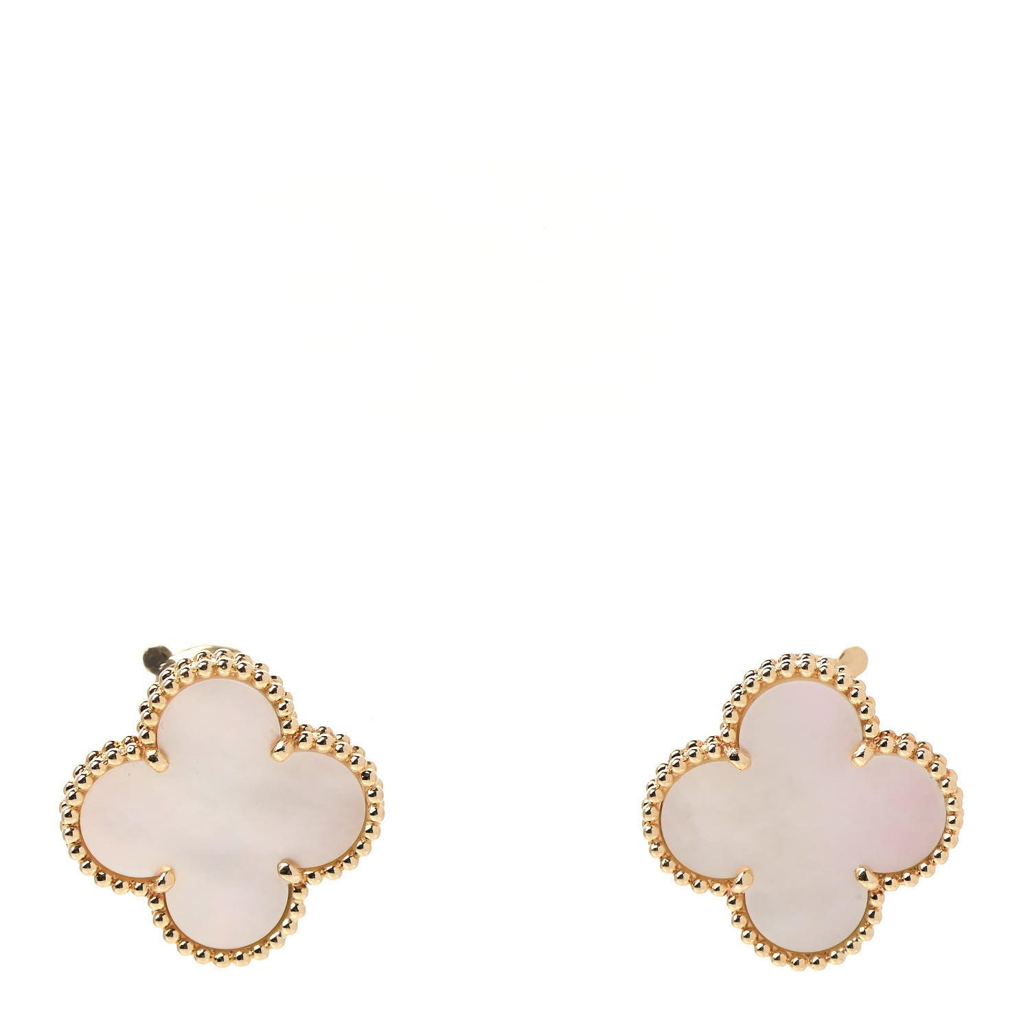 Van Cleef & Arpels 18K Yellow Gold Mother of Pearl Vintage Alhambra Earrings 1 of 5