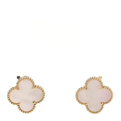 Van Cleef & Arpels 18K Yellow Gold Mother of Pearl Vintage Alhambra Earrings 1 of 5