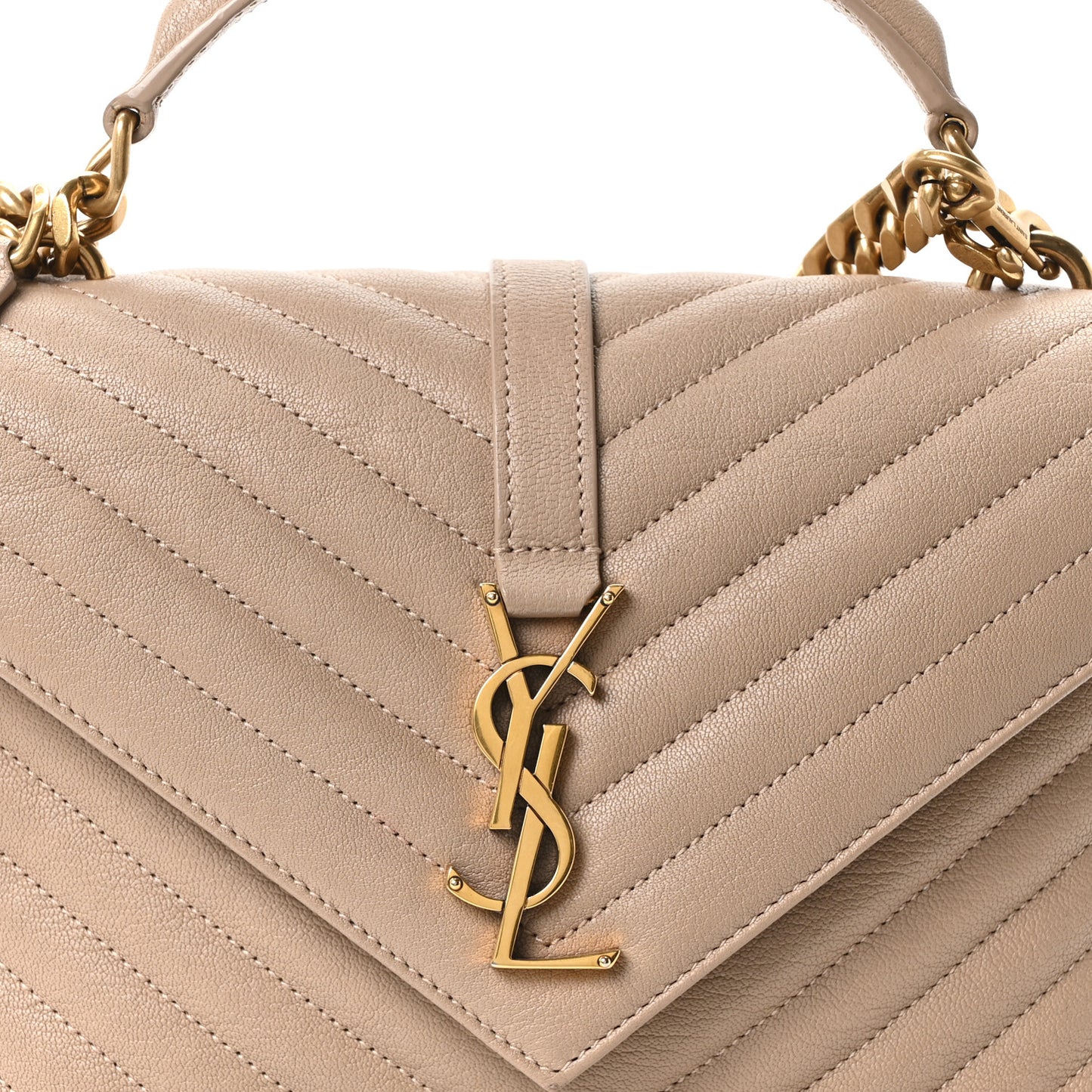 Sheepskin Matelasse Chevron Monogram Medium College Bag Dark Beige