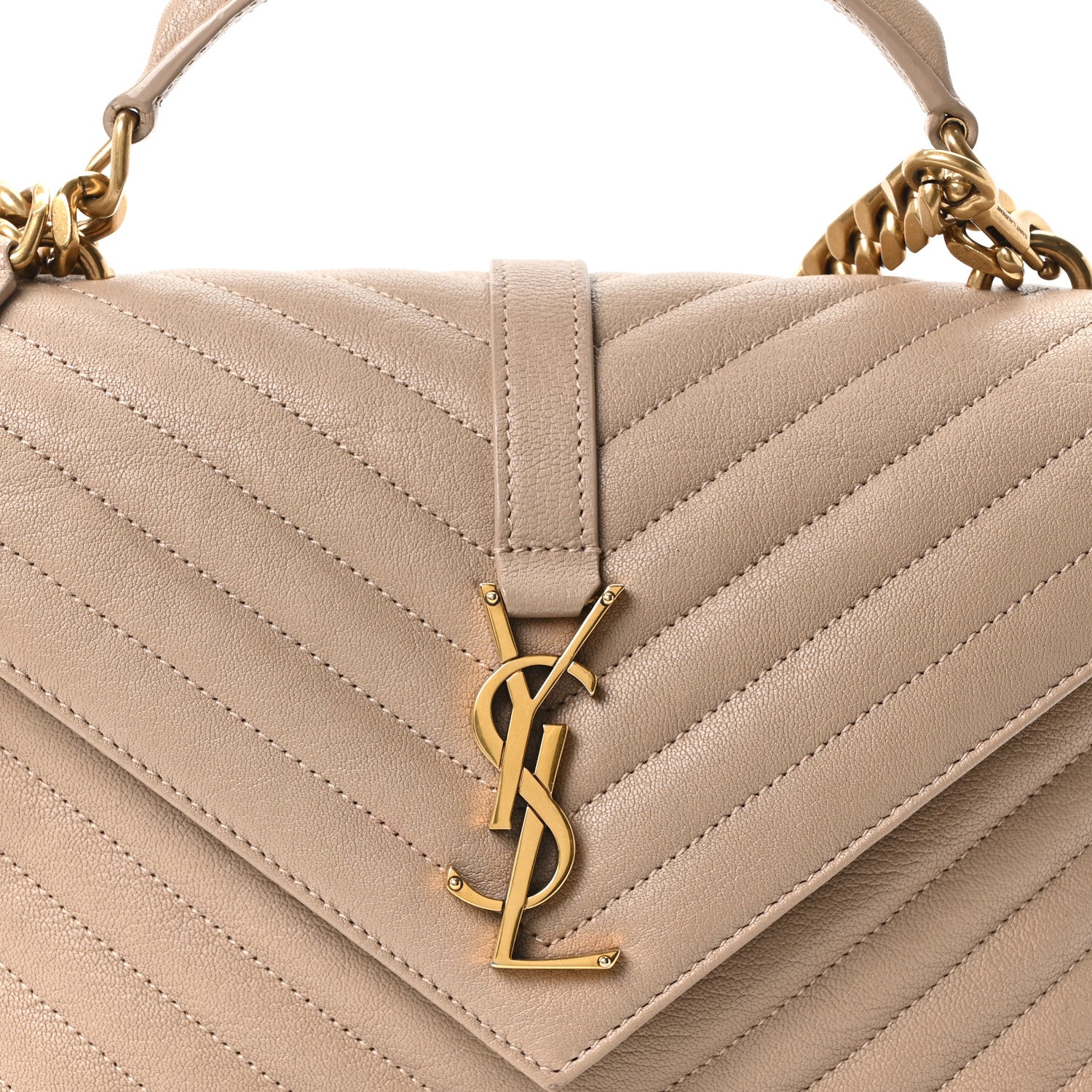 Saint Laurent Sheepskin Matelasse Chevron Monogram Medium College Bag Dark Beige 8 of 10