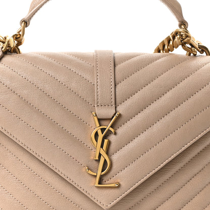 Saint Laurent Sheepskin Matelasse Chevron Monogram Medium College Bag Dark Beige 8 of 10