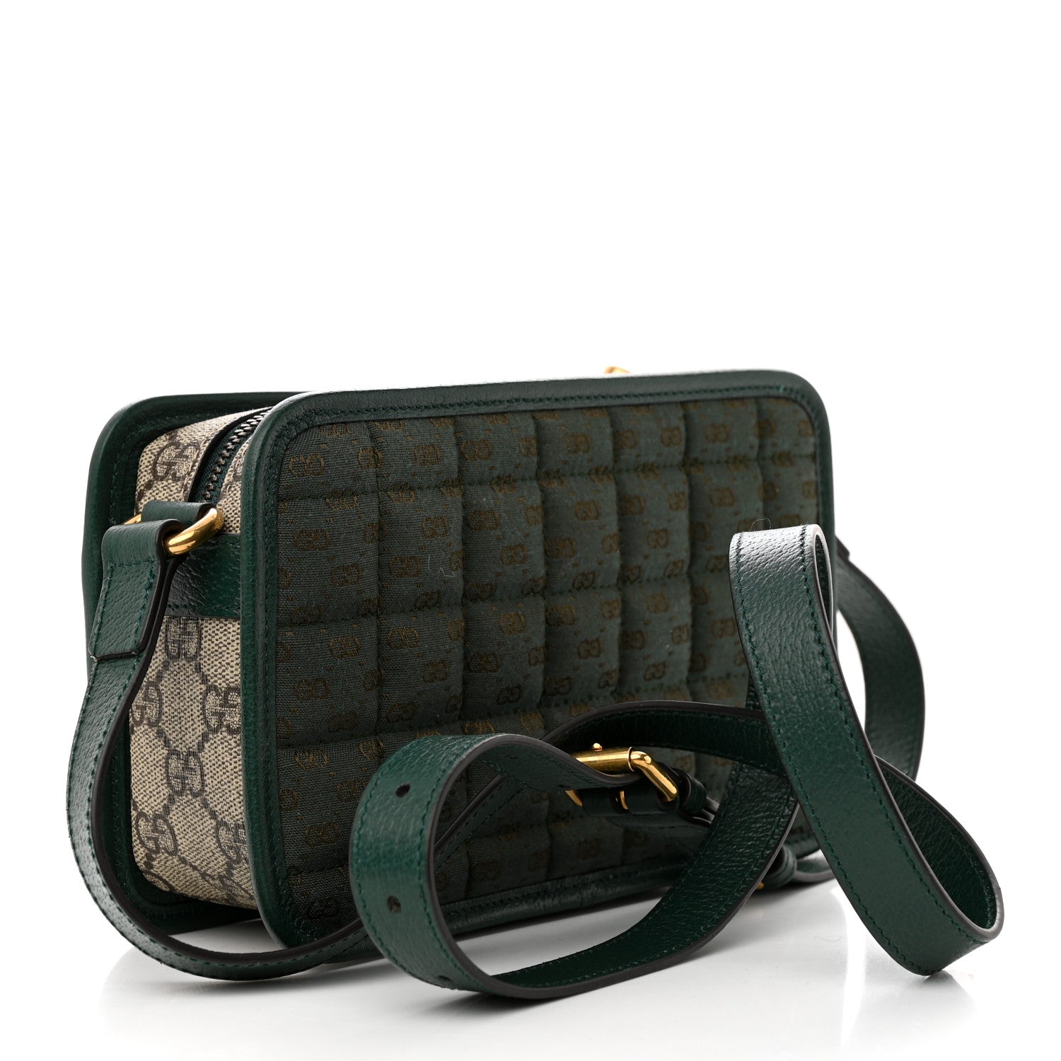 Gucci Monogram GG Mignon Textured Dollar Calfskin GG Supreme Monogram Quilted Mini GG Shoulder Bag Green Beige Ebony 3 of 12