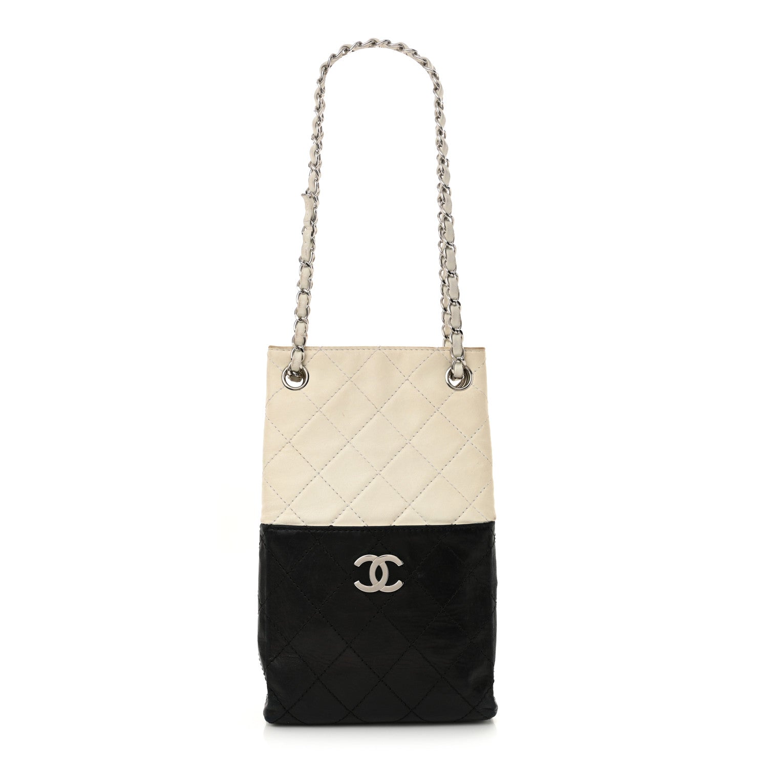 Chanel Lambskin Quilted Bi-Color Drawstring Shoulder Bag Black White 1 of 19