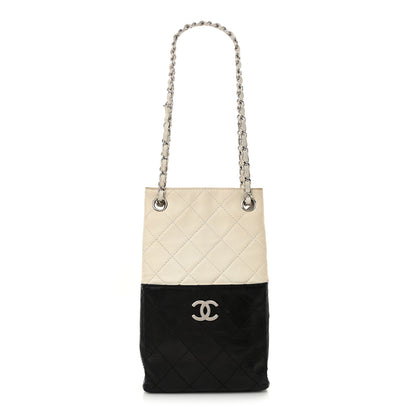 Chanel Lambskin Quilted Bi-Color Drawstring Shoulder Bag Black White 1 of 19