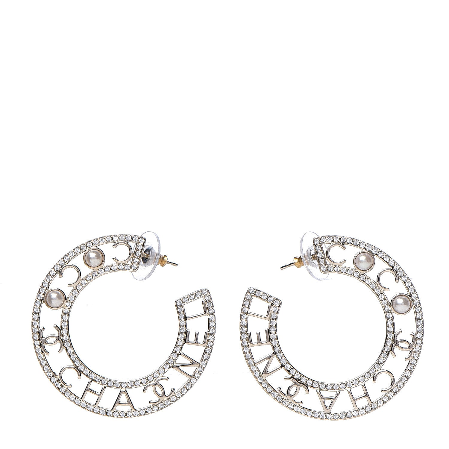 Chanel Crystal Pearl Bow-tiful CC Hoop Earrings Gold 1 of 3