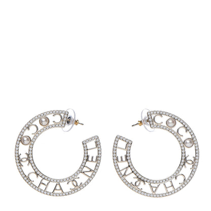 Chanel Crystal Pearl Bow-tiful CC Hoop Earrings Gold 1 of 3