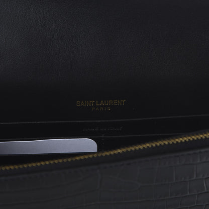 Saint Laurent Calfskin Crocodile Embossed Kate Monogram Tassel Chain Wallet Black 8 of 10