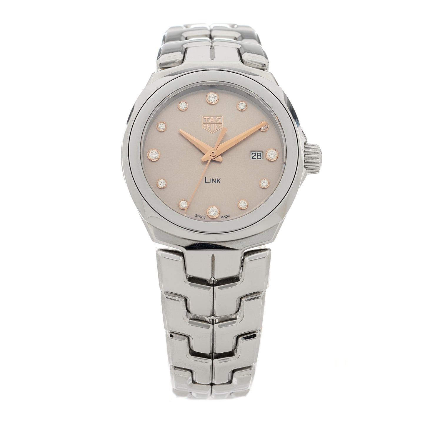 Stainless Steel Diamond 32mm Link Lady Quartz Watch Champagne WBC131E