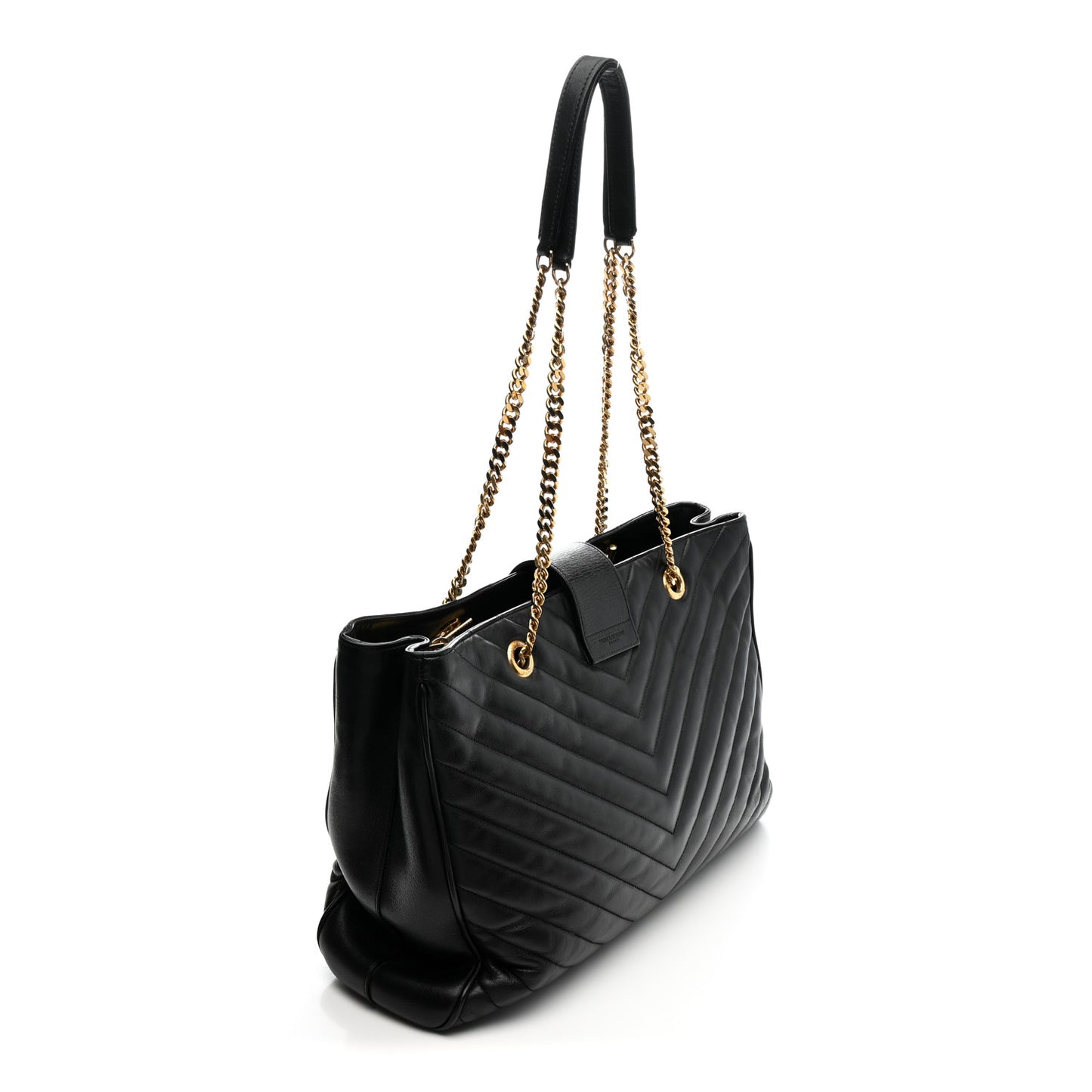 Smooth Calfskin Matelasse Chevron Monogram Shopping Bag Black