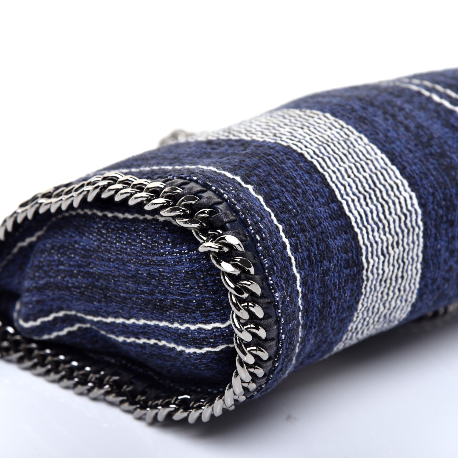 Stella McCartney Canvas Striped Mini Falabella Fold Over Tote Navy 6 of 9