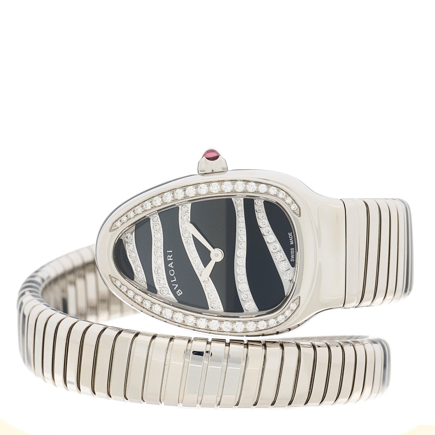 Stainless Steel Diamond Bezel 35mm Serpenti Tubogas Quartz Watch Black