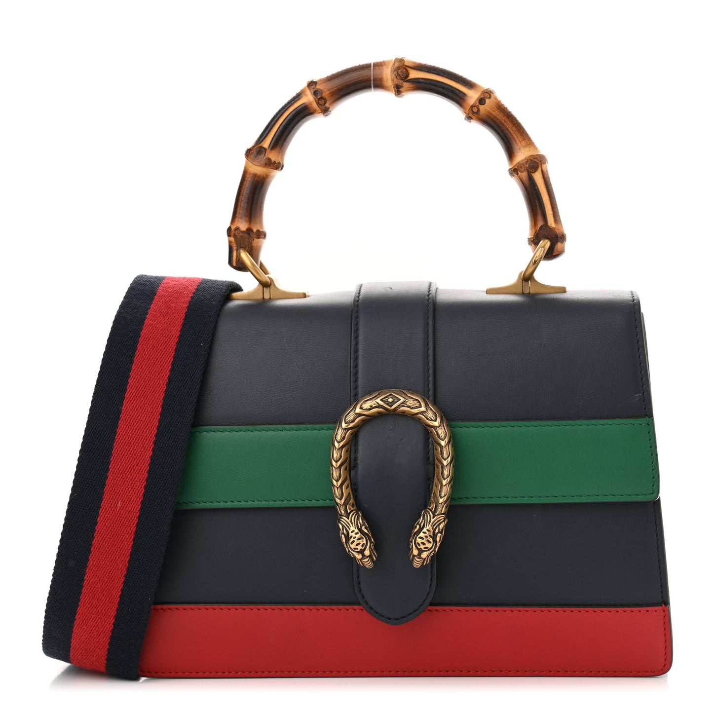 Moon Calfskin Bamboo Web Medium Dionysus Top Handle Bag Blue Emerald Hibiscus Red