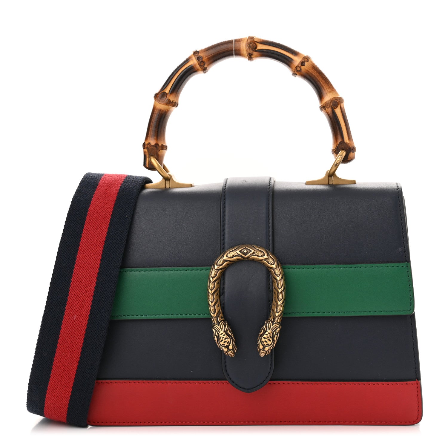 Gucci Moon Calfskin Bamboo Web Medium Dionysus Top Handle Bag Blue Emerald Hibiscus Red 1 of 11