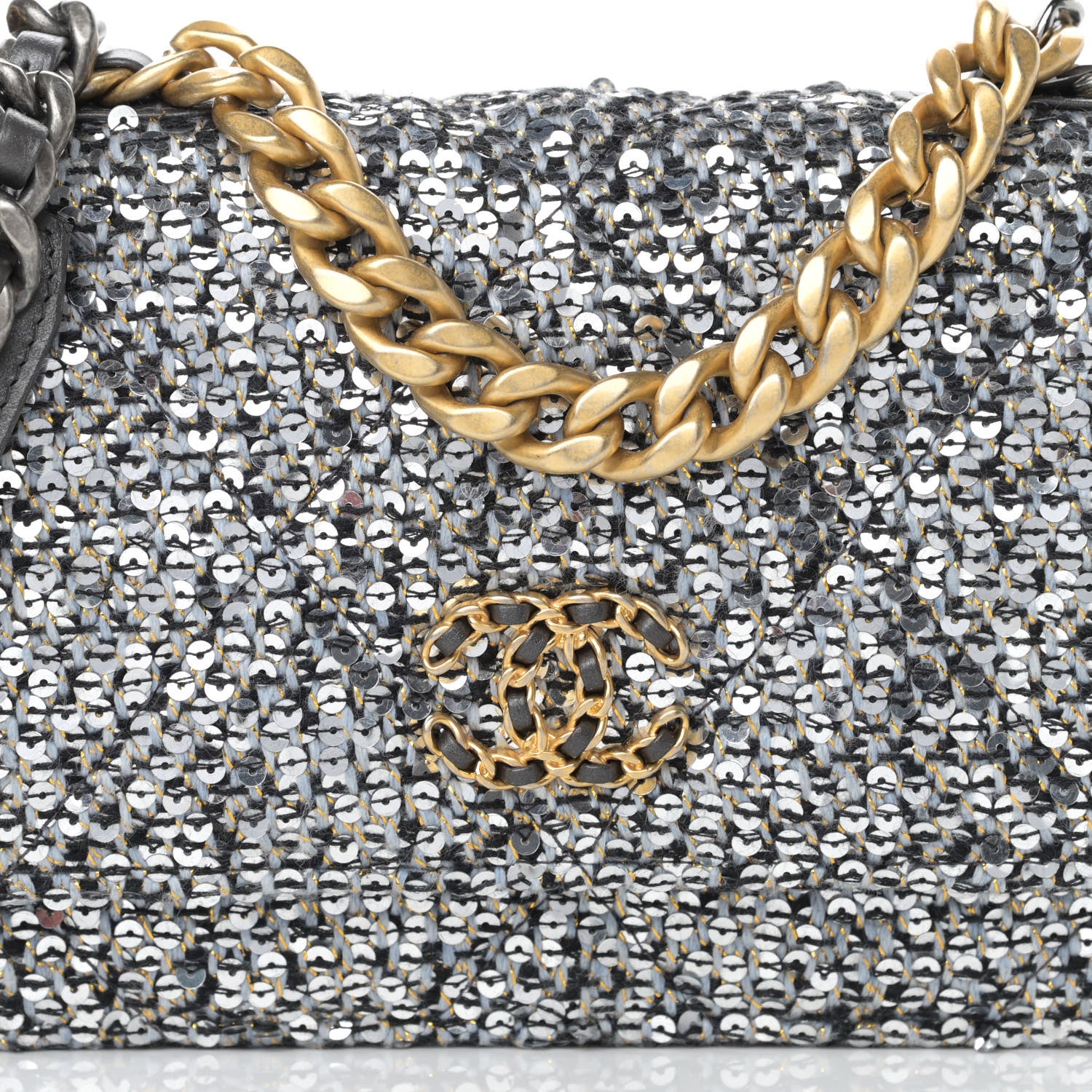 Chanel Sequin Quilted Chanel 19 Wallet On Chain WOC Silver 9 of 15