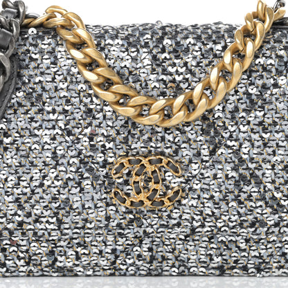 Chanel Sequin Quilted Chanel 19 Wallet On Chain WOC Silver 9 of 15