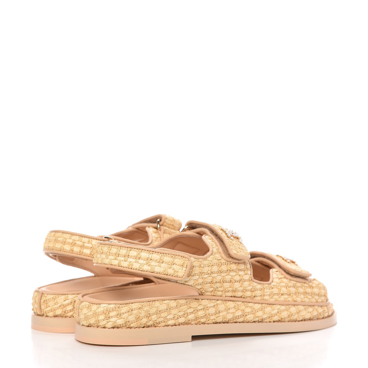 Chanel Braided Fabric Velcro Dad Sandals 38 Beige 4 of 10