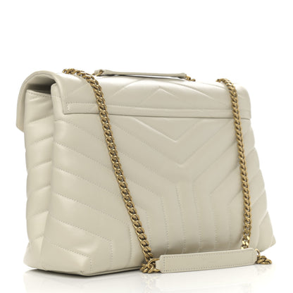 Saint Laurent Calfskin Y Quilted Monogram Medium Loulou Chain Satchel Crema Soft 3 of 13