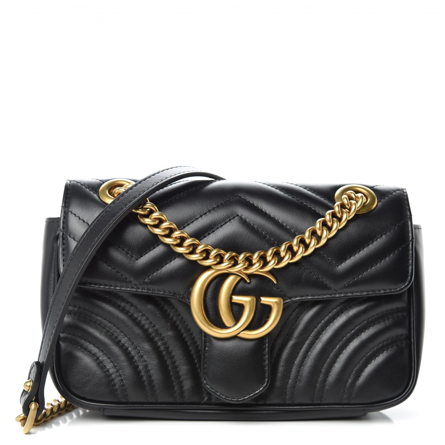 Gucci Calfskin Matelasse Mini GG Marmont Shoulder Bag Black 1 of 10