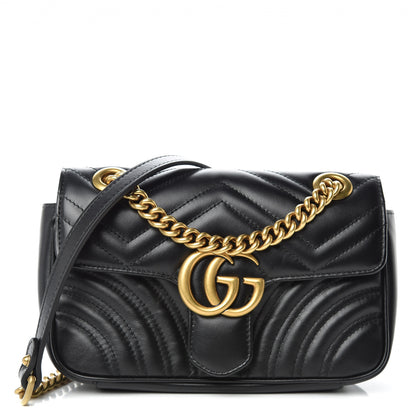 Gucci Calfskin Matelasse Mini GG Marmont Shoulder Bag Black 1 of 10