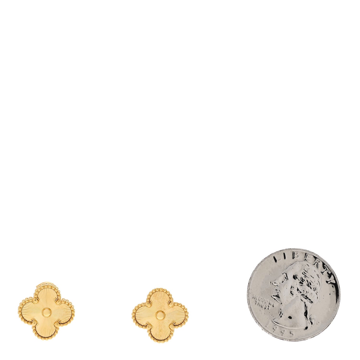 Van Cleef & Arpels 18K Yellow Gold Guilloche Vintage Alhambra Earrings 2 of 6