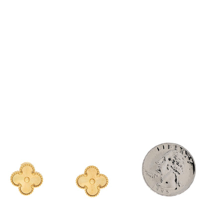 Van Cleef & Arpels 18K Yellow Gold Guilloche Vintage Alhambra Earrings 2 of 6