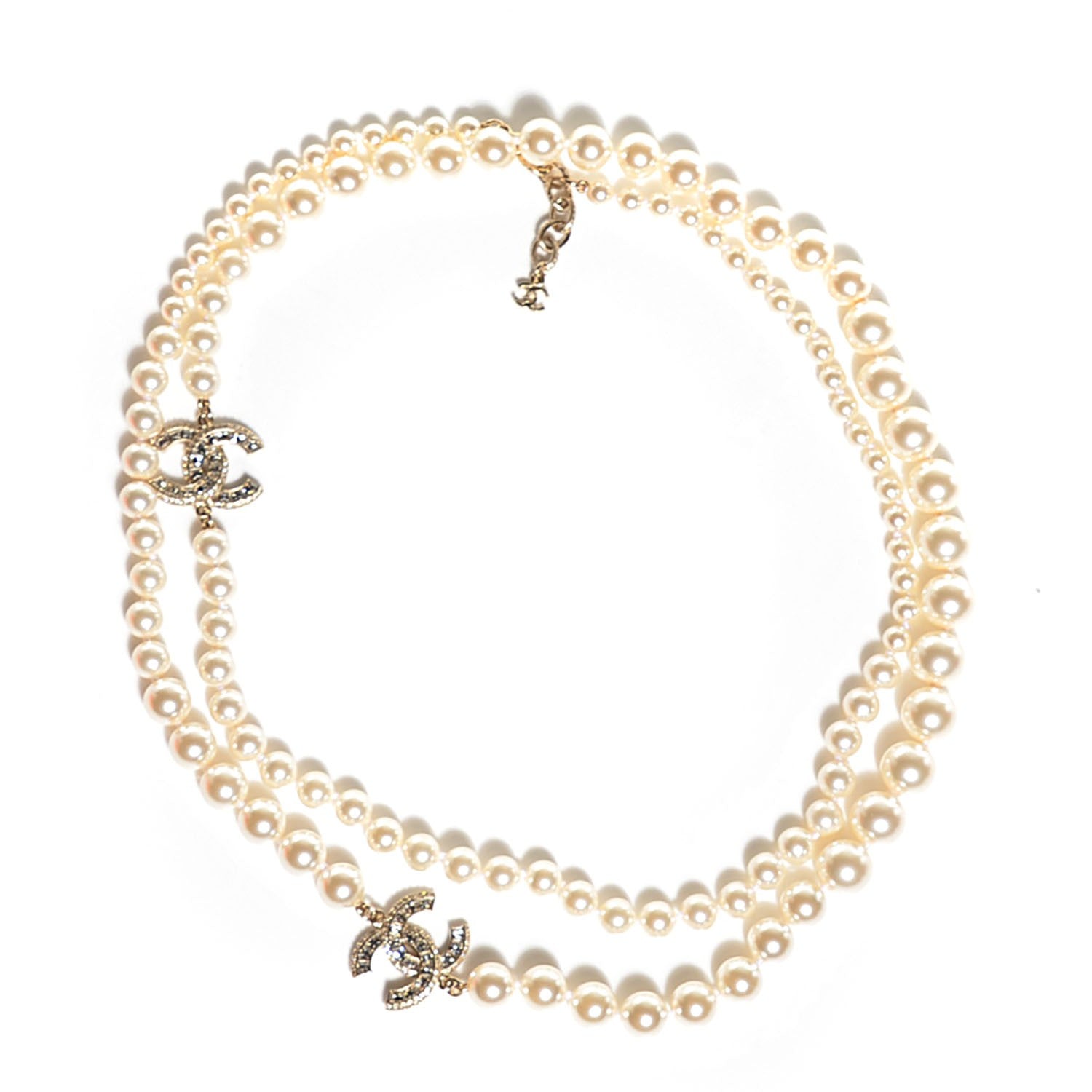 Chanel Pearl Crystal CC Long Necklace Gold 1 of 5