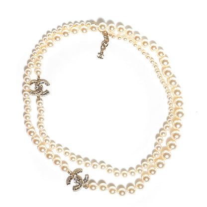 Chanel Pearl Crystal CC Long Necklace Gold 1 of 5