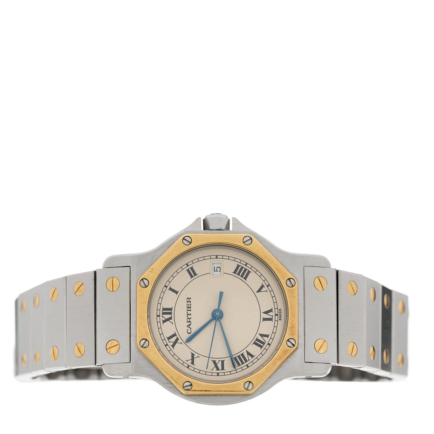 Cartier Stainless Steel 18K Yellow Gold 29mm Santos Octagon Quartz Watch 2 of 4