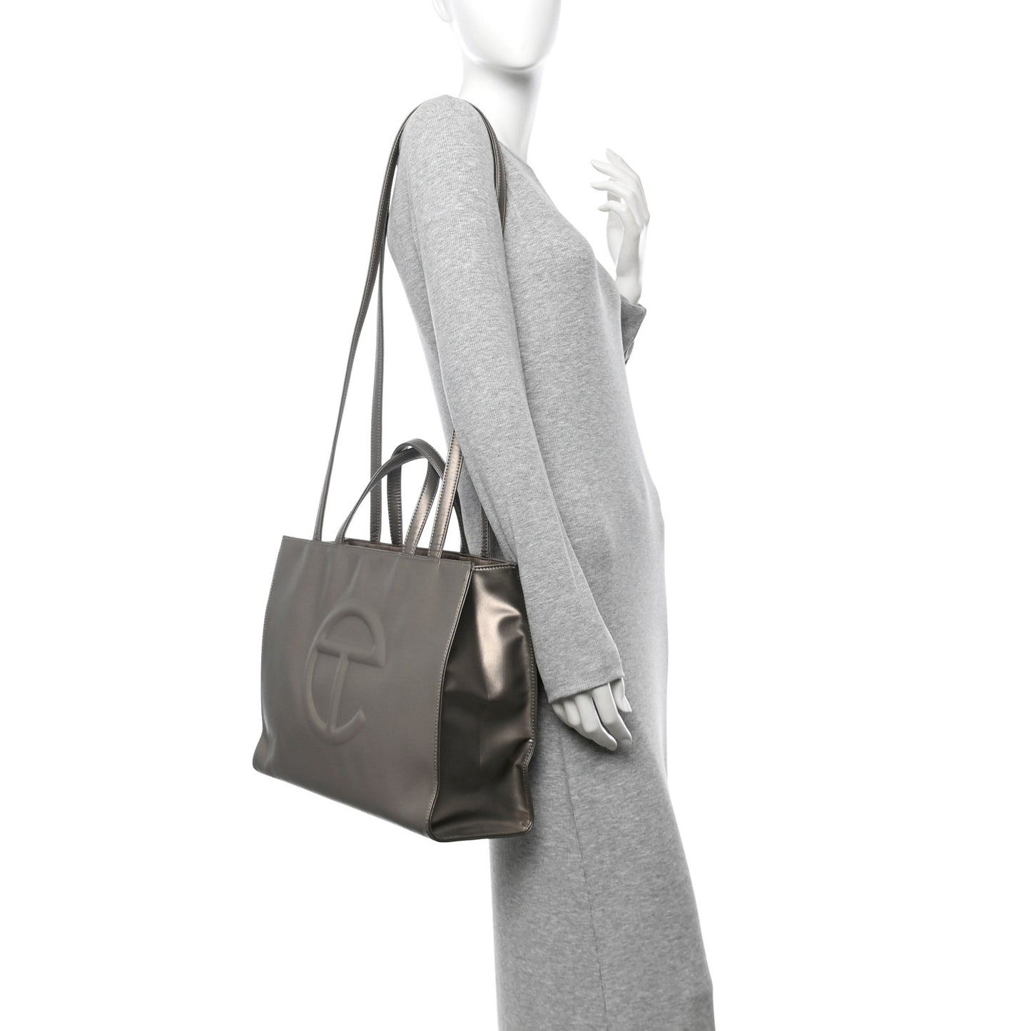 Metallic Vegan Leather Medium Shopping Bag Bronze