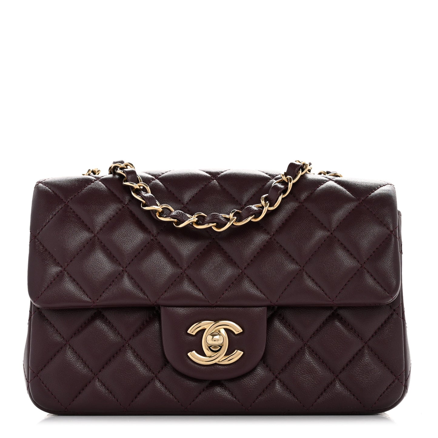 Lambskin Quilted Mini Rectangular Flap Dark Purple