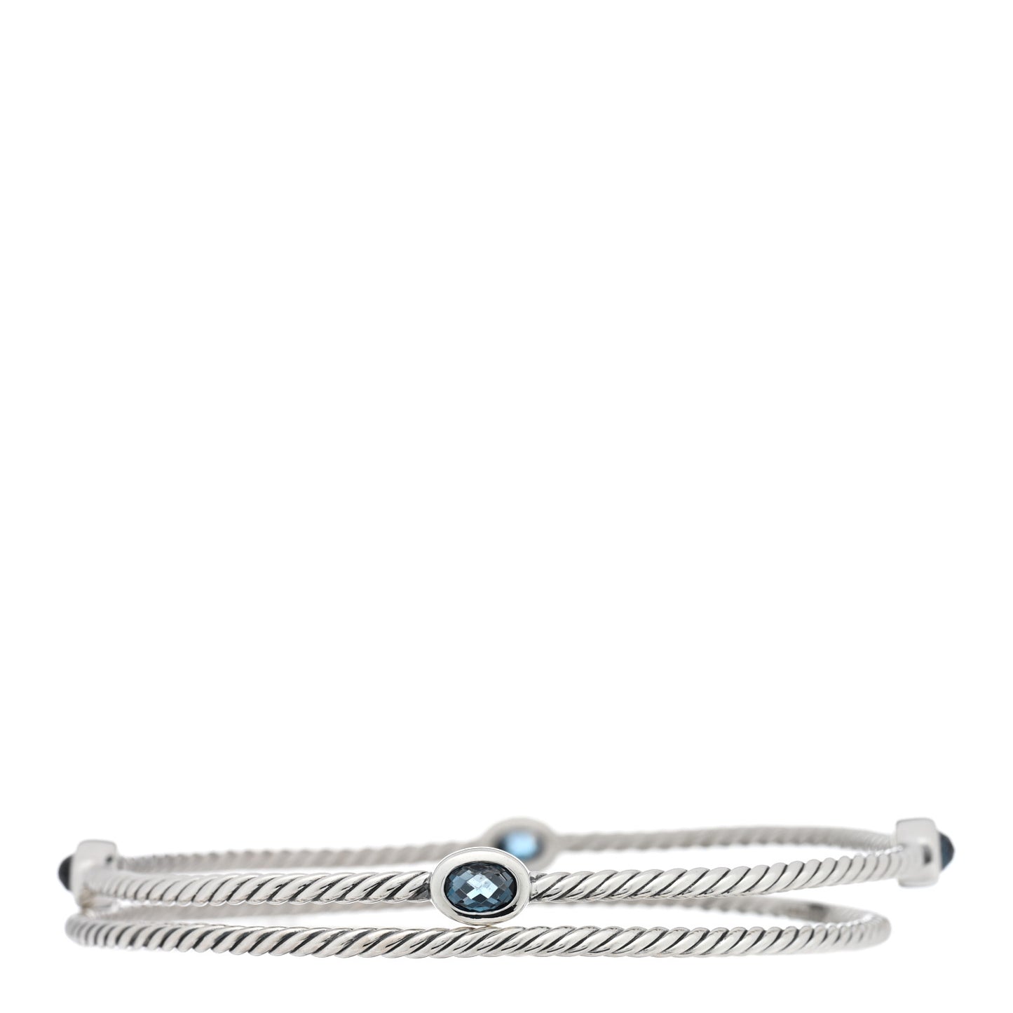 Sterling Silver Blue Topaz Classics Cable Bangle Bracelet Set of 2