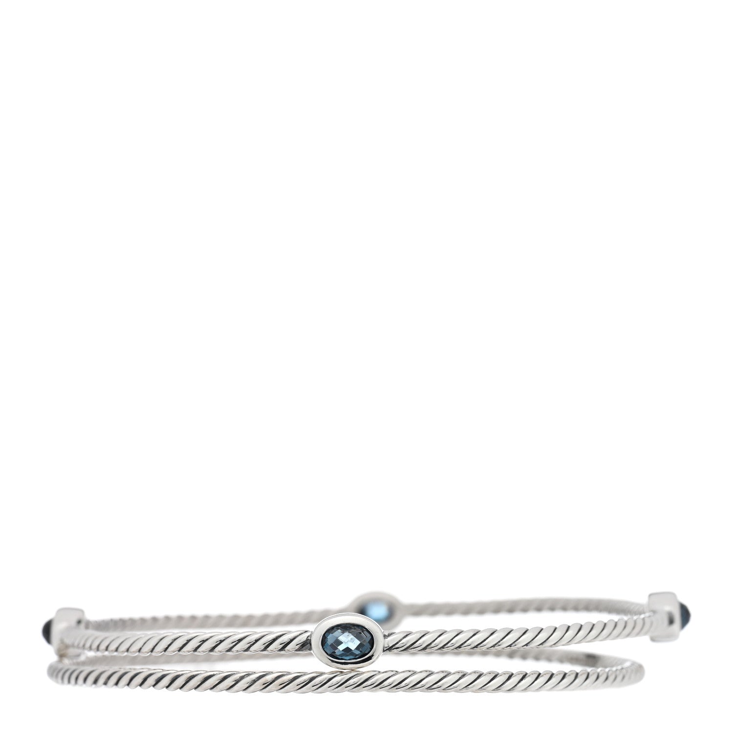 David Yurman Sterling Silver Blue Topaz Classics Cable Bangle Bracelet Set of 2 1 of 6