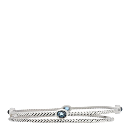 David Yurman Sterling Silver Blue Topaz Classics Cable Bangle Bracelet Set of 2 1 of 6