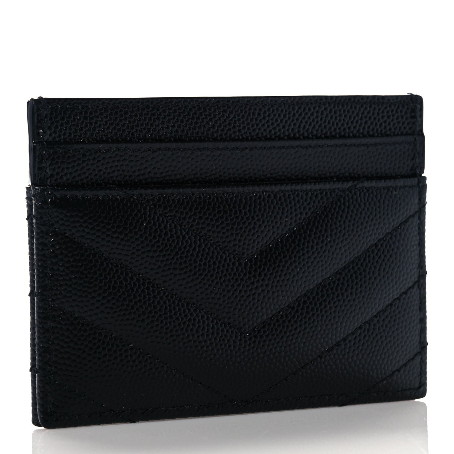 Saint Laurent Grain De Poudre Matelasse Chevron Monogram Credit Card Case Black 3 of 8