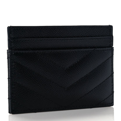 Saint Laurent Grain De Poudre Matelasse Chevron Monogram Credit Card Case Black 3 of 8